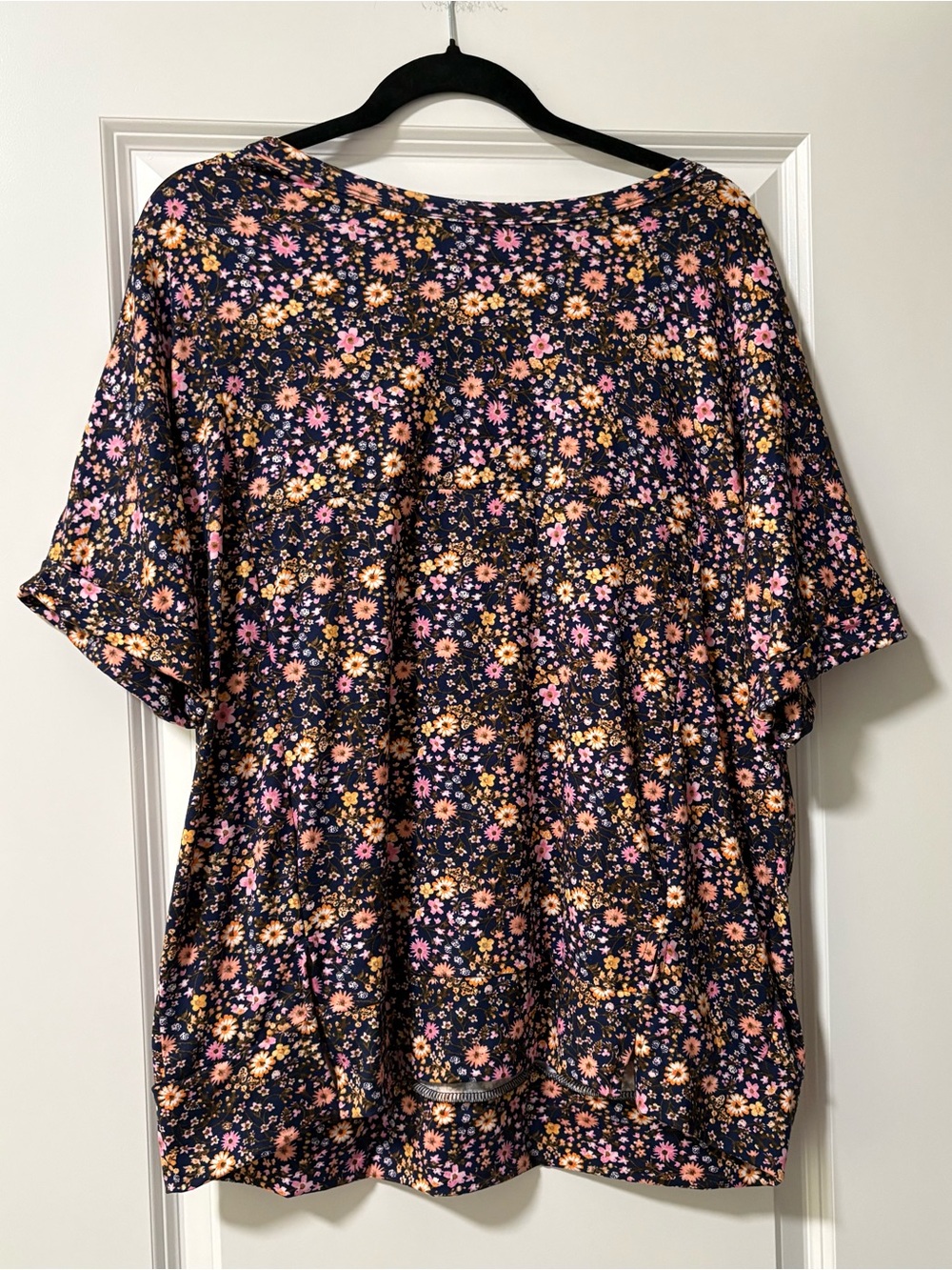 Celeste Navy Floral Blouse with Pink & Yellow Flowers